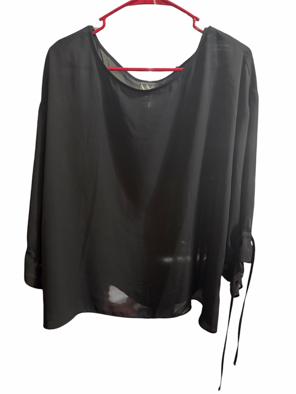 Worthington Black Sheer Tie-Sleeve Blouse